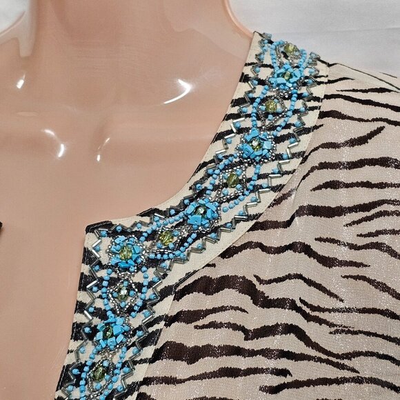 Escada Animal Print 100% Silk Top Blouse Women Size 42 Sheer Shiny Embellished - Picture 7 of 14